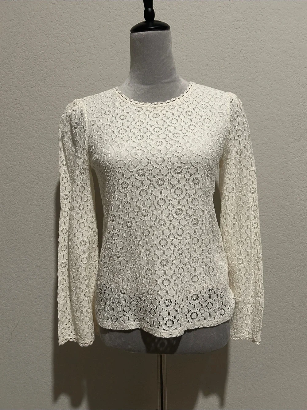 Banana Republic Cream Lace Long-Sleeve Top